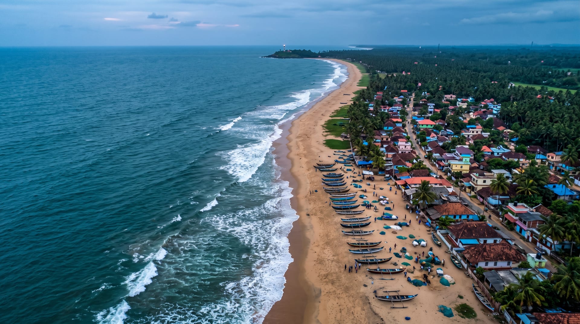 Aerial view of a coastline where waves meet the shore