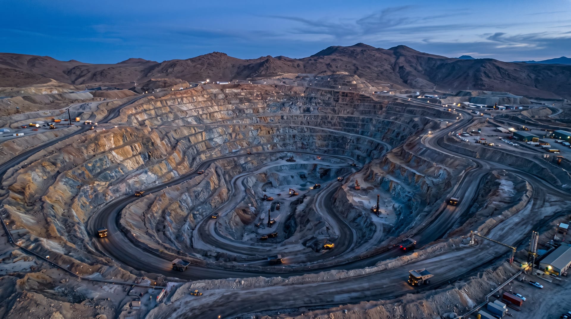 Aerial view of terraced open-pit mining benches