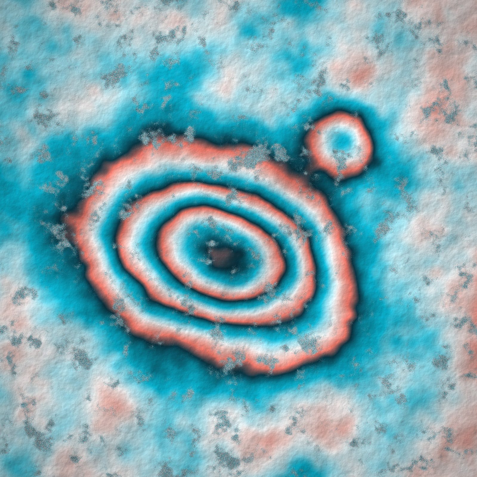 Illustrative InSAR interferogram: concentric colour fringes of ground motion